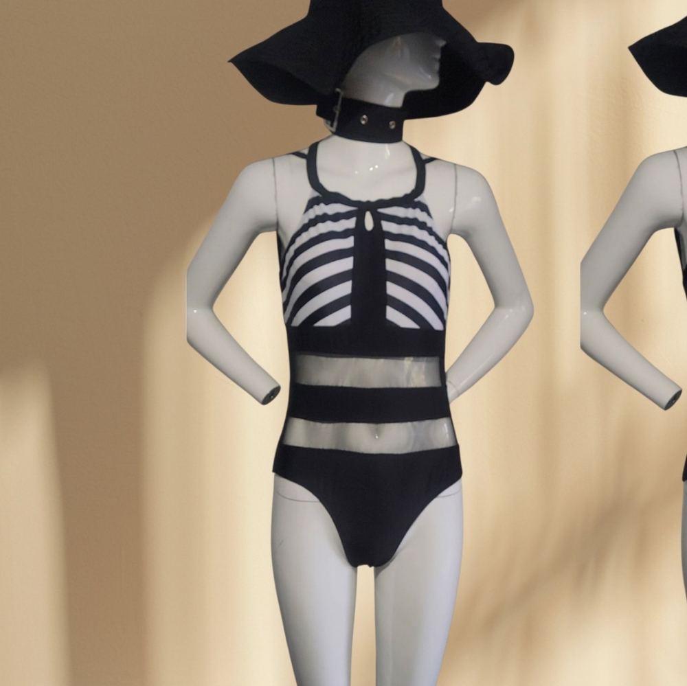 SHEIN Chic Black and White Striped Swimsuit